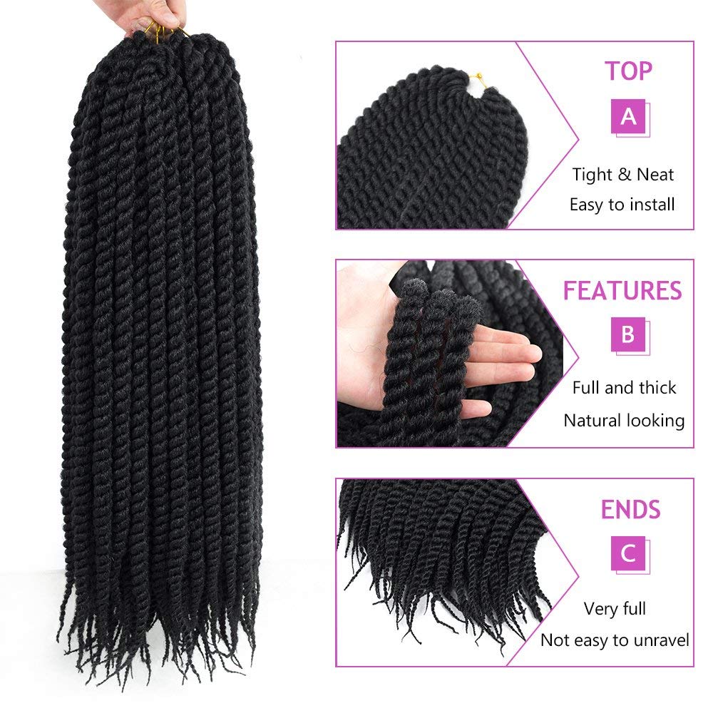Admutty – Cabello trenzado torcido de crochet, trenzas de cabello senegalés torcido estilo Havana mambo, 22 pulgadas, 1B#