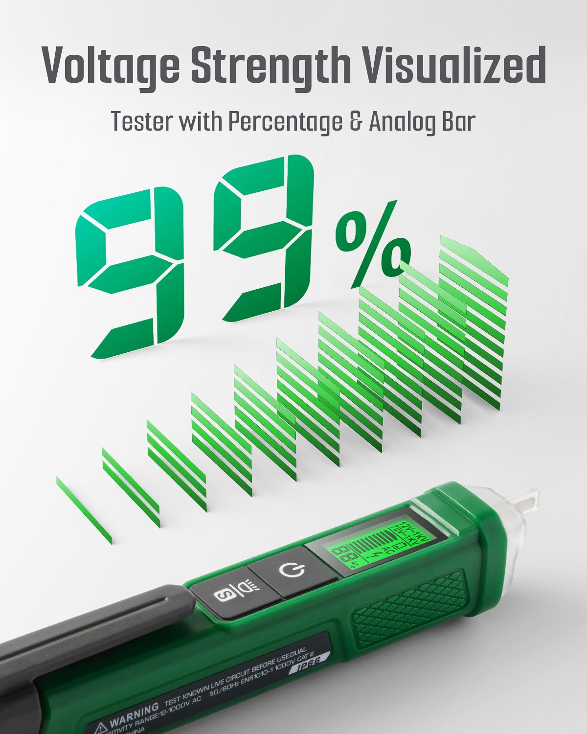 Probador de voltaje, probador de voltaje sin contacto TESMEN TN-213, probador eléctrico, CA 12 V70 V-1000 V, rango doble, pantalla LCD en