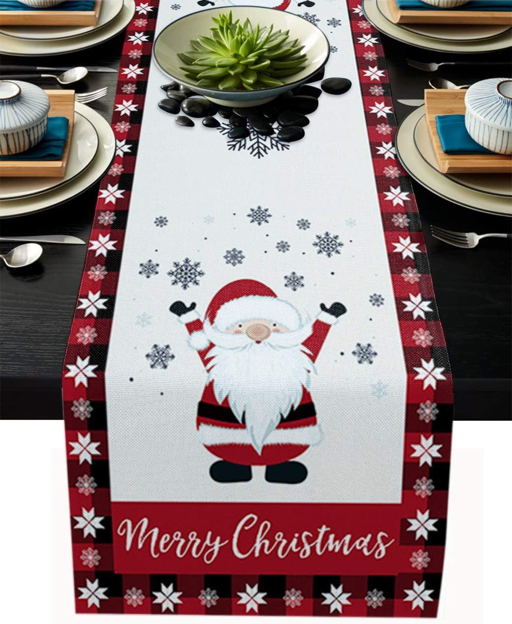 Camino de mesa de gnomo navideño de arpillera para decoración del hogar, manualidades para cenas familiares, fiestas, Acción de Gracias, Navidad y