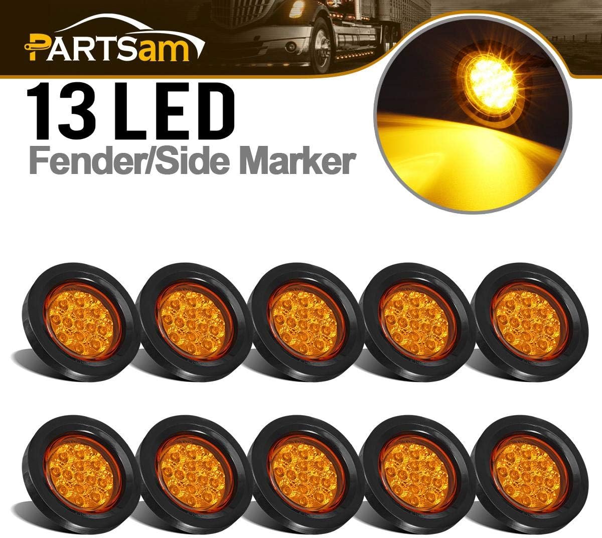 Partsam Juego de 10 luces LED redondas ámbar de 2.5 pulgadas, 13 diodos con ojal de luz y alambre para remolque, remolque, remolque, rv, resistente
