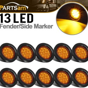 Partsam Juego de 10 luces LED redondas ámbar de 2.5 pulgadas, 13 diodos con ojal de luz y alambre para remolque, remolque, remolque, rv, resistente Partsam Juego de 10 luces LED redondas ámbar de 2.5 pulgadas, 13 diodos con ojal de luz y alambre para remolque, remolque, remolque, rv, resistente