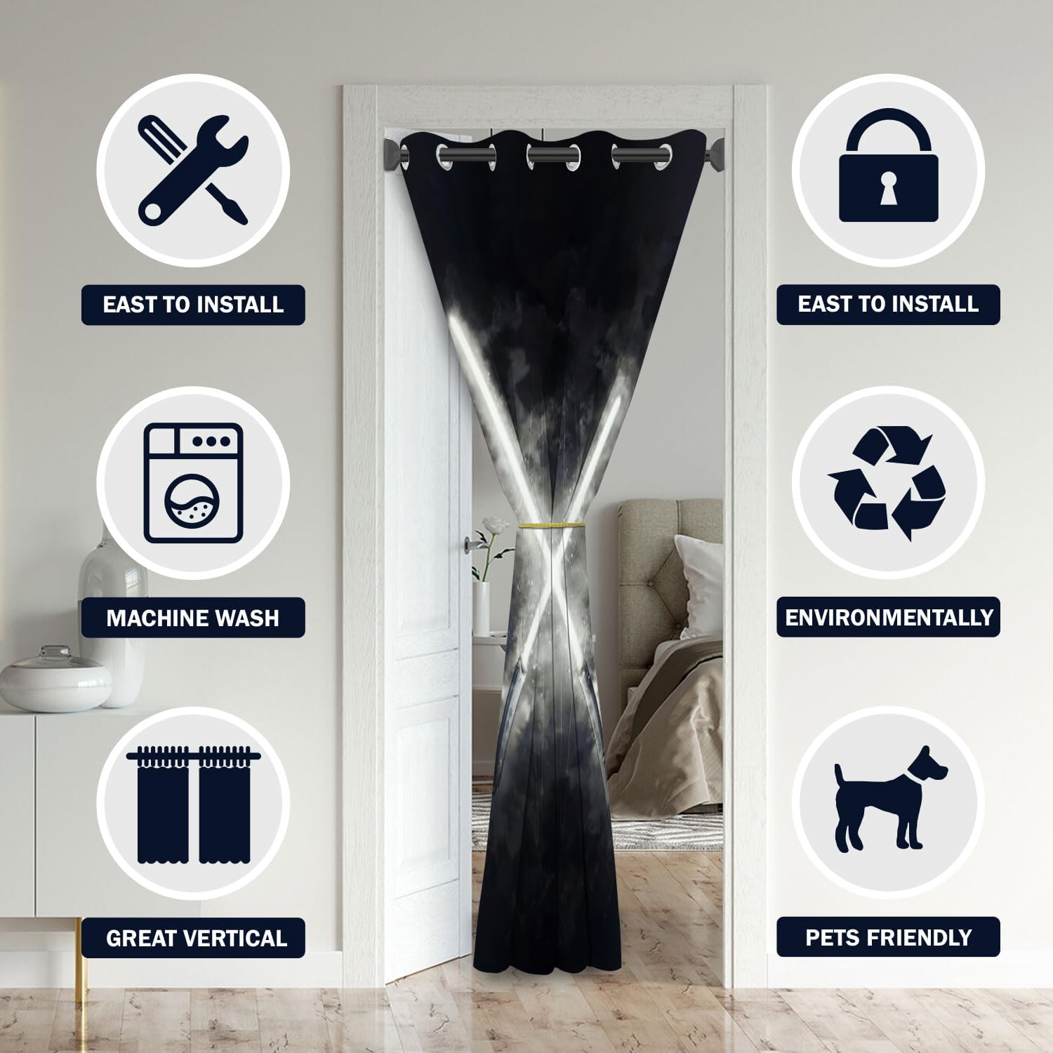 Cortinas de puerta con sable de luz para puertas, juego de sable de luz de neón, cortina opaca negra para armario de dormitorio de niños, cortinas