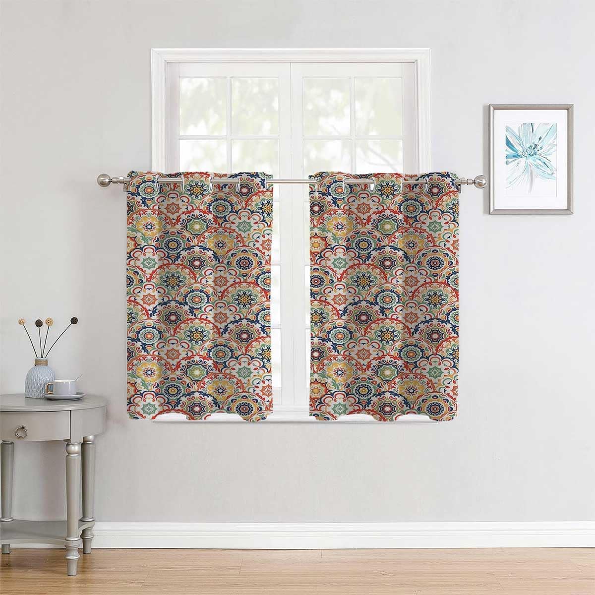 YANFENQI Cortinas de oscurecimiento geométricas con ojales, cortinas térmicas cortas para puerta de patio, cortinas para Ventanas de Cuarto de 63