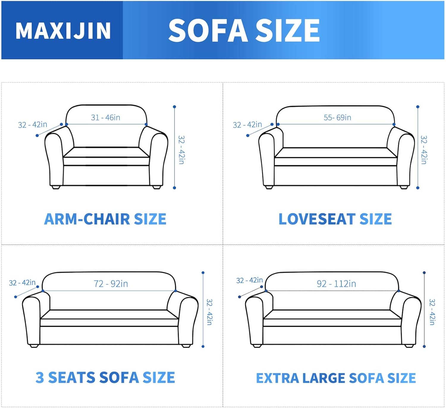MAXIJIN Fundas de sofá para sofá de 3 cojines, funda elástica de 1 pieza, protector de muebles con parte inferior elástica para niños y perros