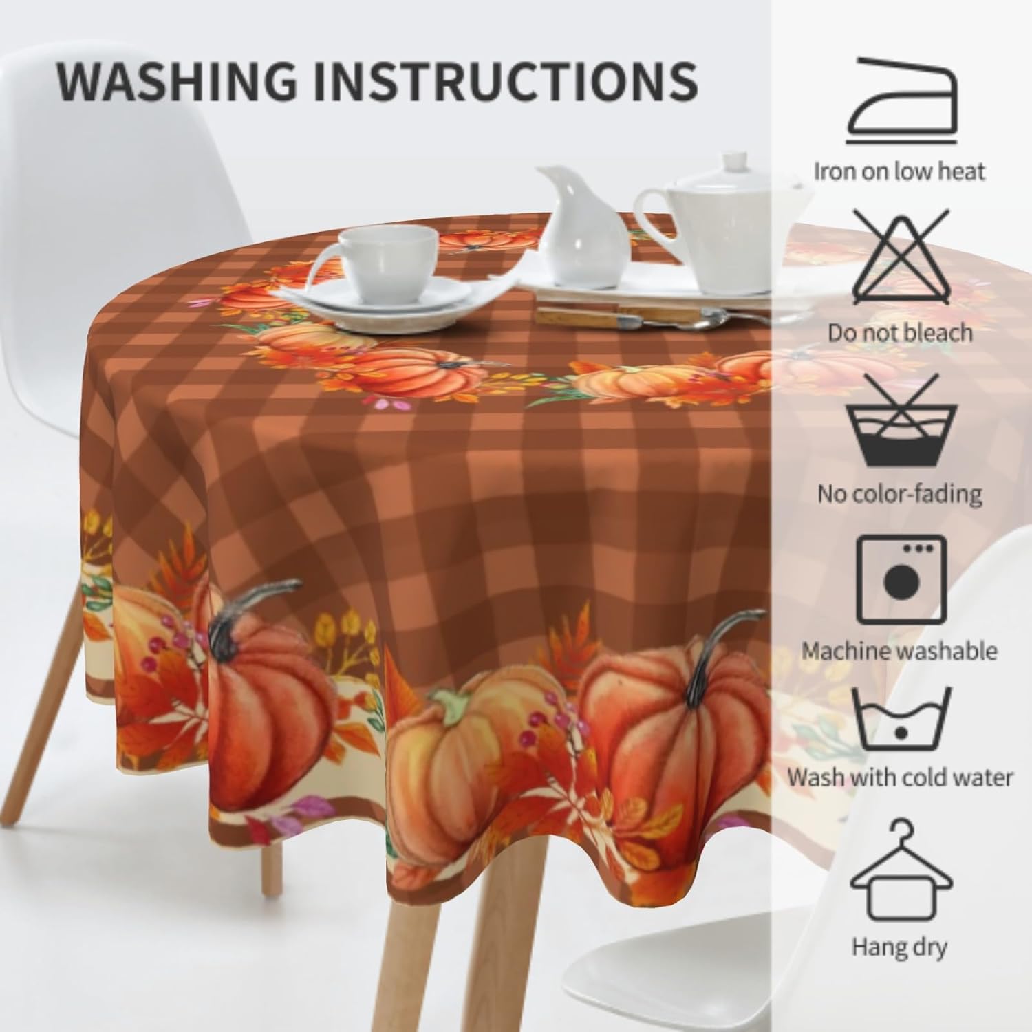Giwawa Mantel redondo de calabaza de otoño, 60 pulgadas, hojas de arce otoñales, mantel decorativo a cuadros marrones para cocina, comedor,