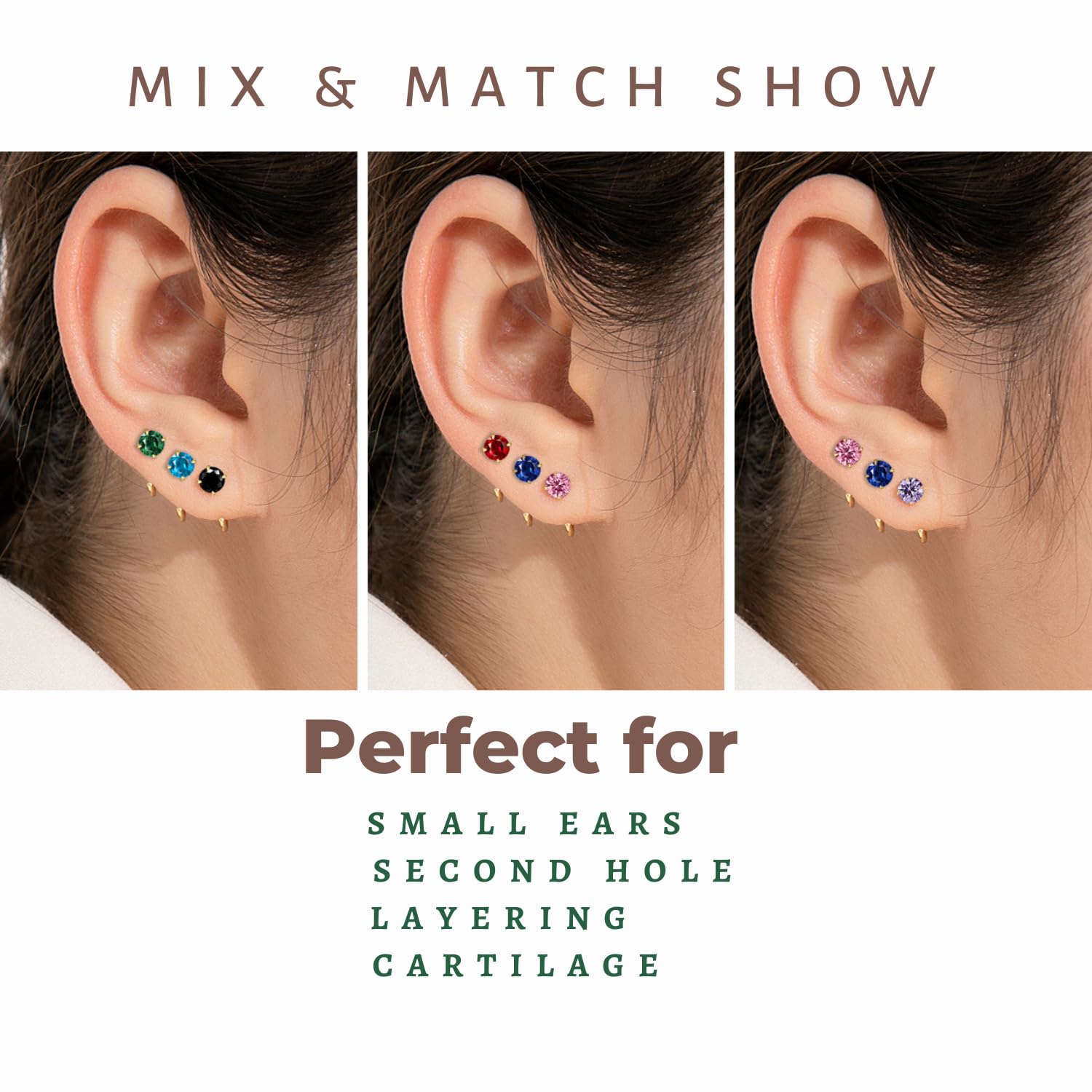 Royal Blue Sapphire Earrings in Sterling Silver, Stackable Small Half Hoop Earrings, Dainty Tiny Stud Earrings, Cute 2nd Hole Earrings, Christmas