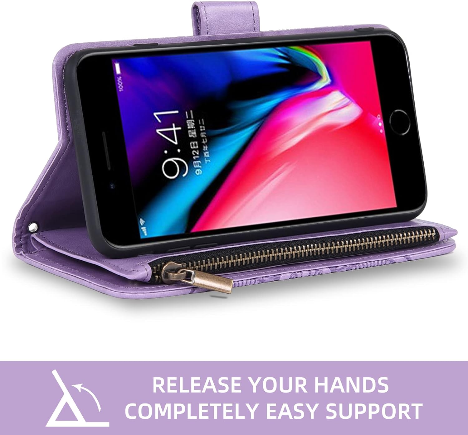 Asuwish Compatible con iPhone 7plus 8plus 78 Plus Funda tipo cartera y protector de pantalla de vidrio templado, funda de cuero con tapa para
