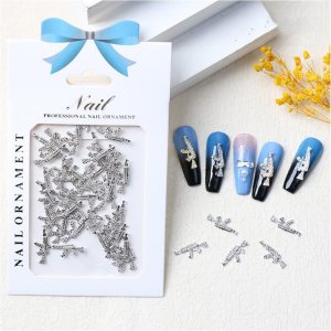 Juego de 40 dijes de aleación 3D para uñas, pistola de metal brillante con diamantes de imitación, dijes de arte de uñas AK para armas, diamantes de Juego de 40 dijes de aleación 3D para uñas, pistola de metal brillante con diamantes de imitación, dijes de arte de uñas AK para armas, diamantes de