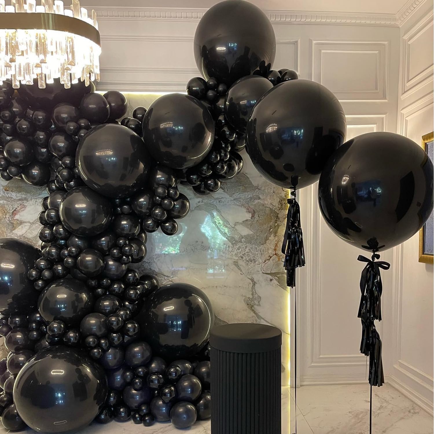 Kit de guirnalda de globos negros, 126 piezas de diferentes tamaños de 36, 18, 12, 10 y 5 pulgadas, kit de arco de globos de látex negro mate para