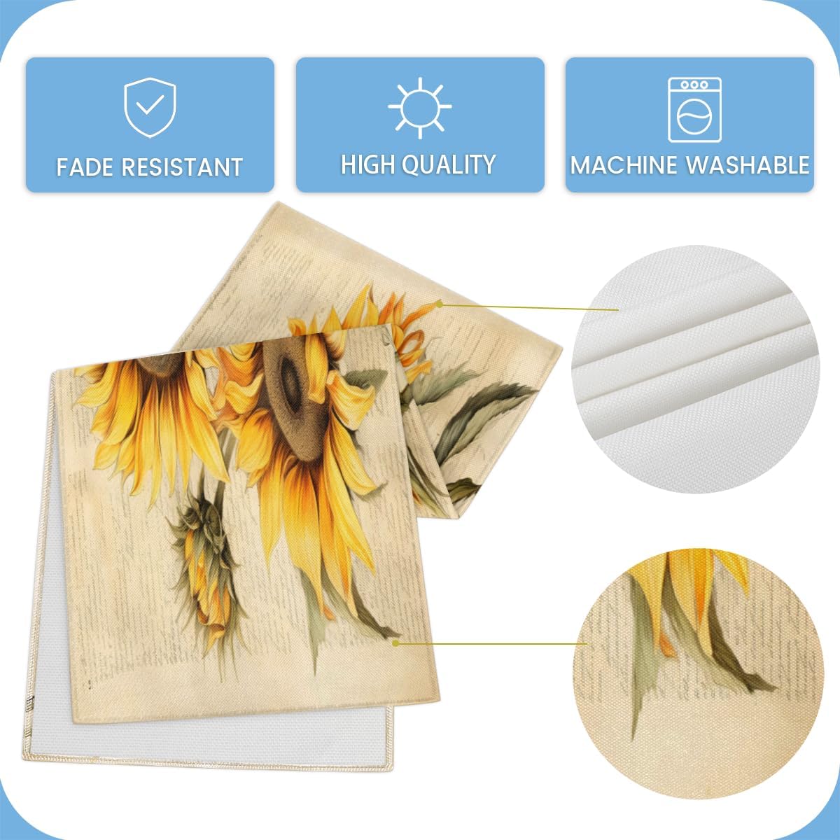Table Runner Rustic Sun Flowers, Rustic Linen Table Cloth for Farmhouse Kitchen, Dinner, Events, Party, Holiday Table Decor 13 x 36 Inches