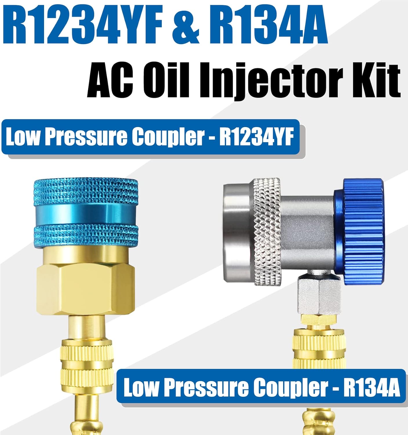 Kit de inyector de tinte de aceite CA para sistema R1234YF R134A con 2 acopladores rápidos 2 comprobadores de aceite taza de medición de 2 onzas