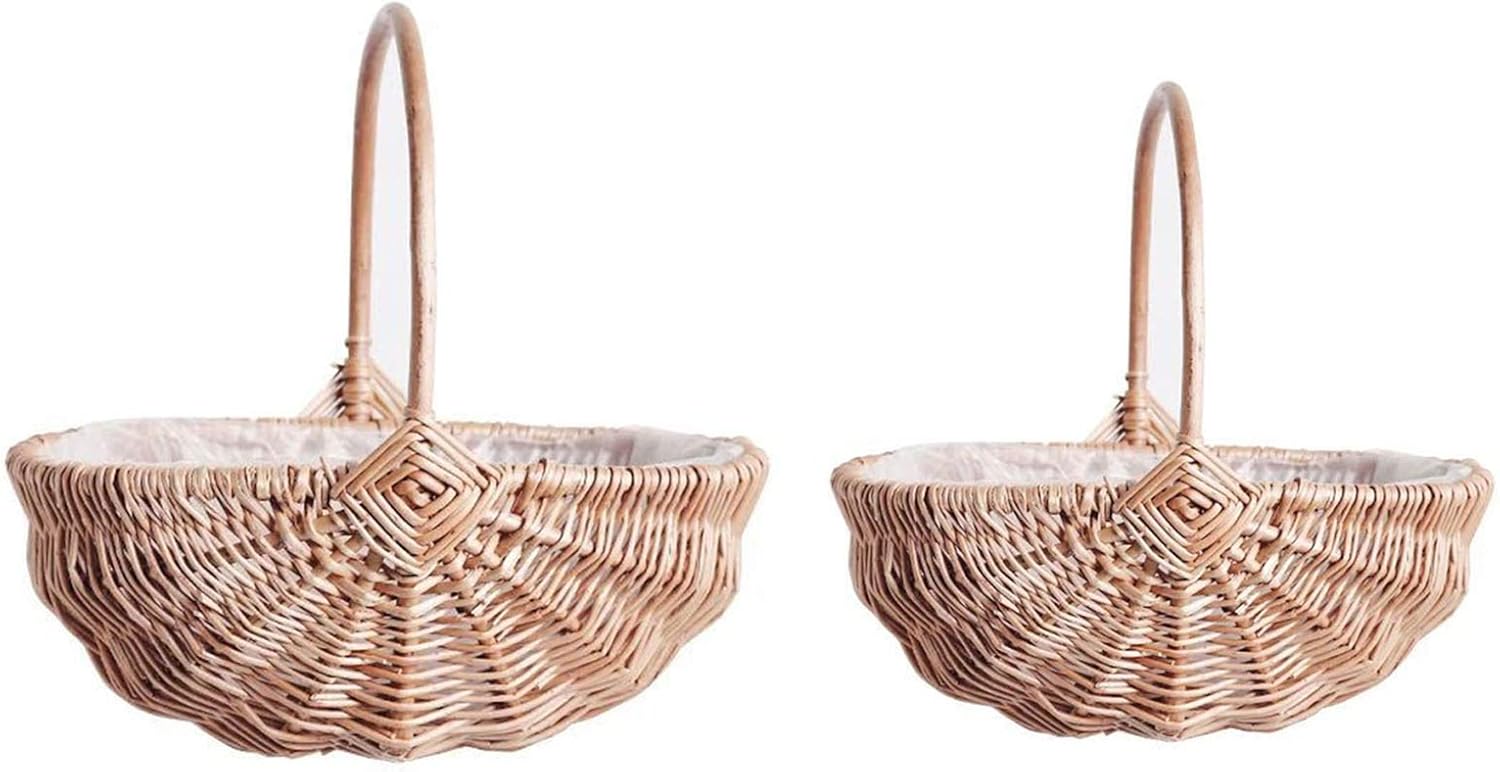 SLDHFE Cesta de flores tejida a mano con forma ovalada de ratán con asa e inserto de plástico, cestas de almacenamiento decorativas para decoración