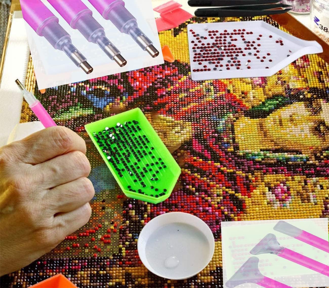 Accesorios de pintura de diamantes, herramienta de arte, 42 adhesivos de pintura de diamantes, arcilla, kit de cera para bordar, bolígrafo de punto