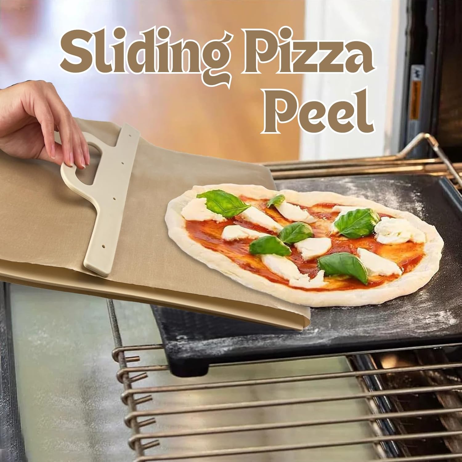 Coocake Pala deslizante de pizza de 12 pulgadas con mango y paño para hornear, cáscara de pizza antiadherente para transferencia de masa de pan,