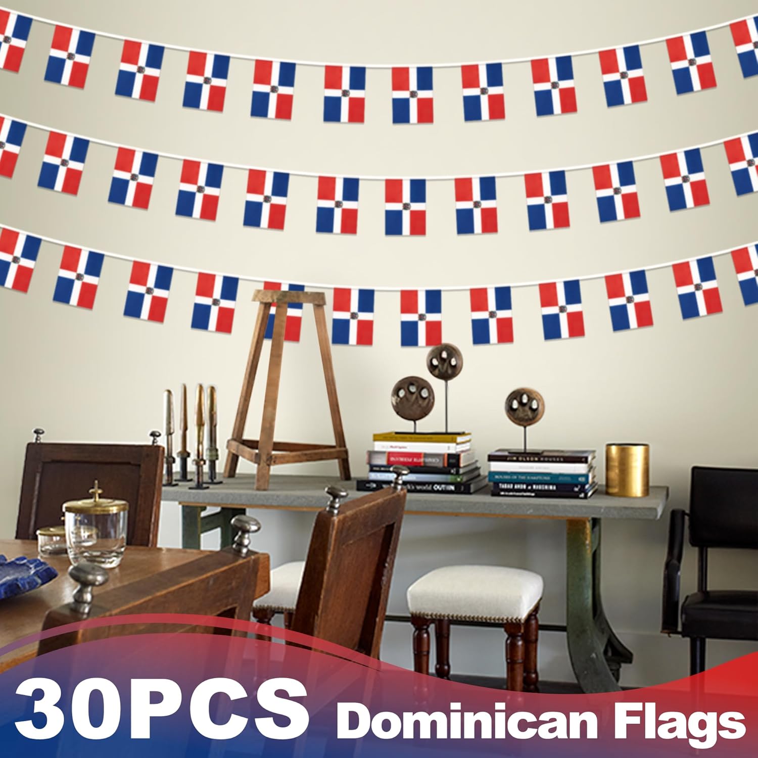 Banderín de bandera de República Dominicana, pequeña mini bandera dominicana, banderín de banderines, decoración nacional de país para escuela,