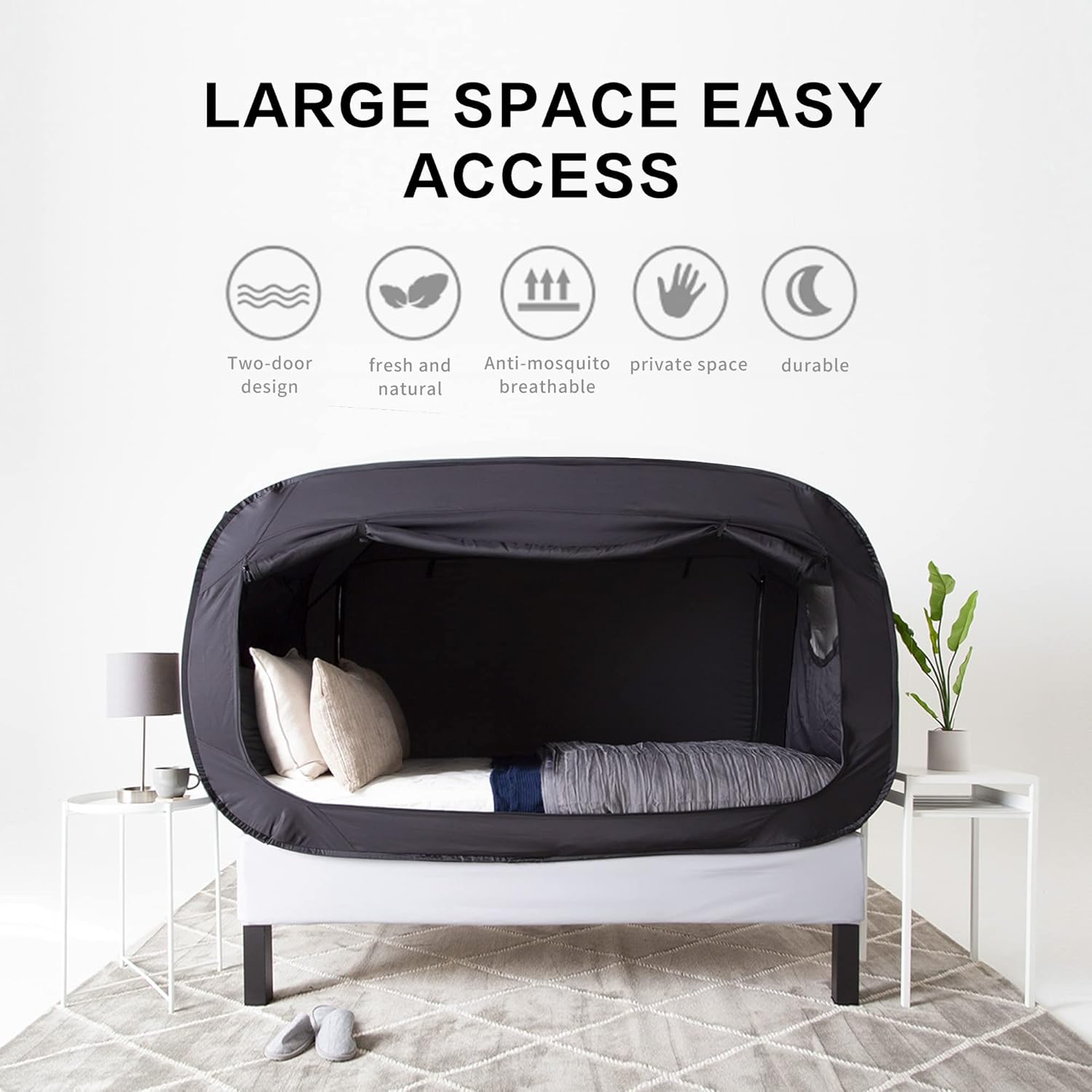 Tienda de campaña desplegable para privacidad, para uso en interiores, toldo para cama para dormir, con puerta doble y ventana de malla mosquitera,