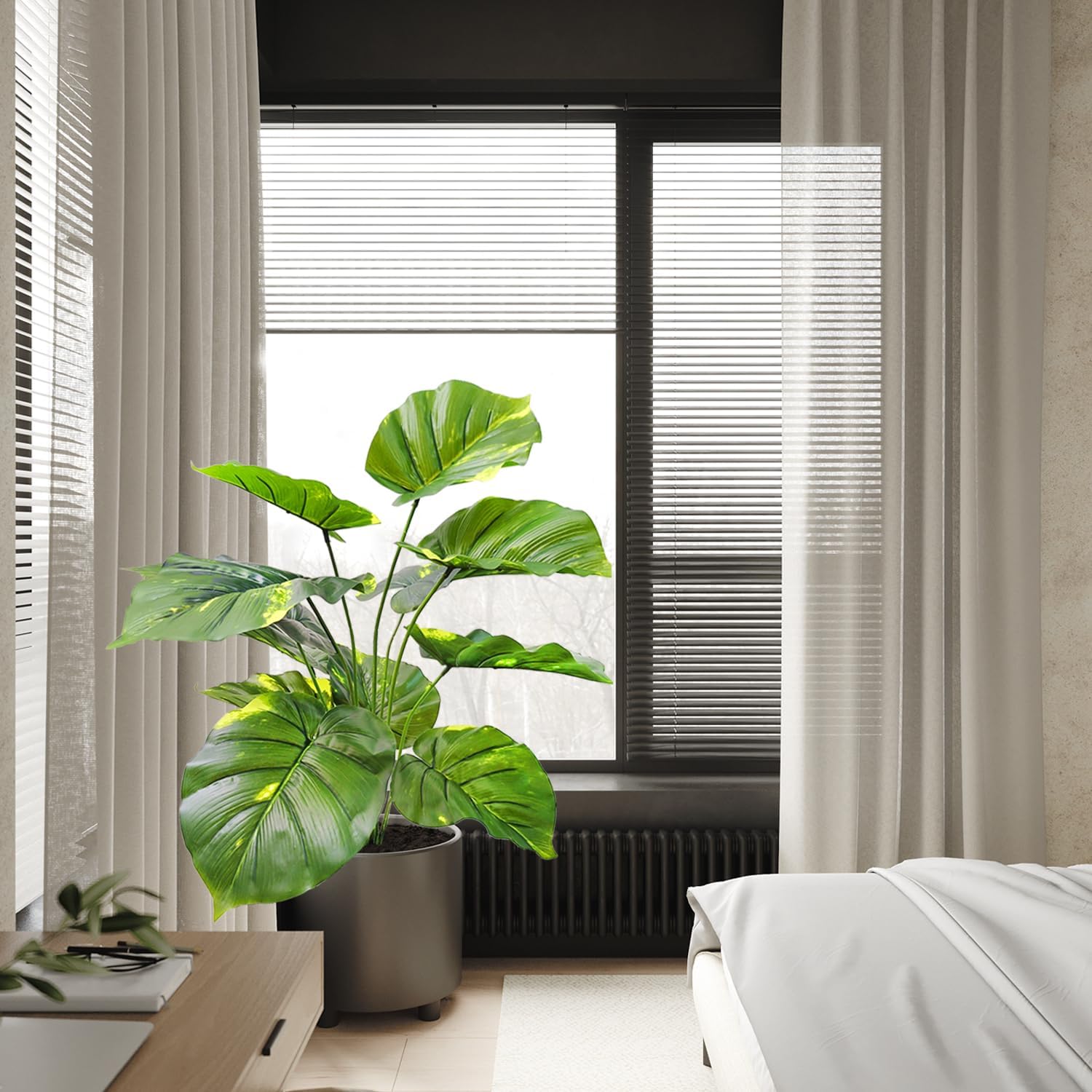 Árbol de Aureum Epipremnum artificial de 23 pulgadas de alto, árbol de imitación Reak Touch para decoración de interiores en el hogar, oficina,