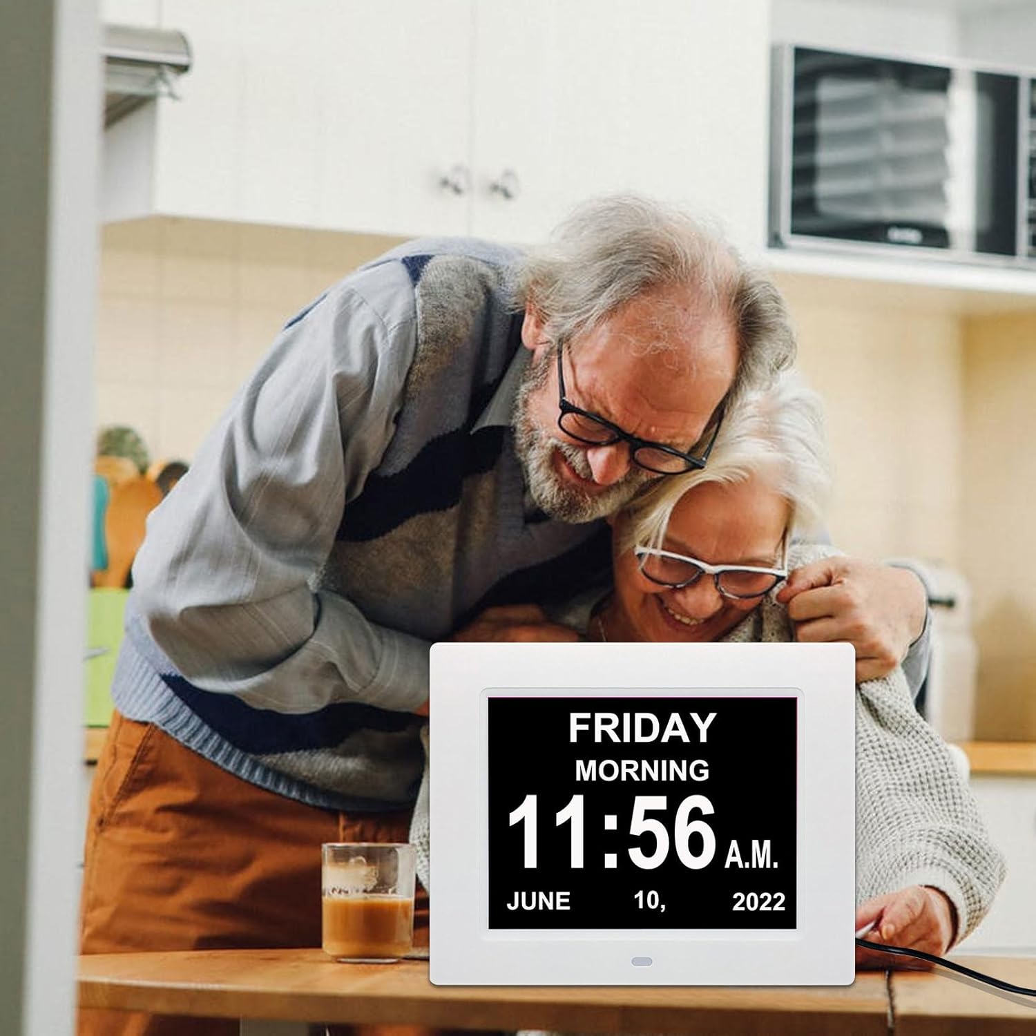 Calendario digital con fecha, reloj despertador múltiple de 8 pulgadas, pantalla grande, atenuación automática, mesa de escritorio eléctrico,