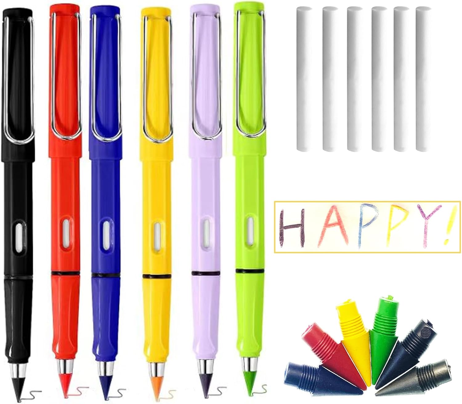 Lápiz Forever de 6 colores con borrado, lápiz infinito de larga duración que nunca necesita afilado, colorido lápiz infinito con 6 piezas de plomo