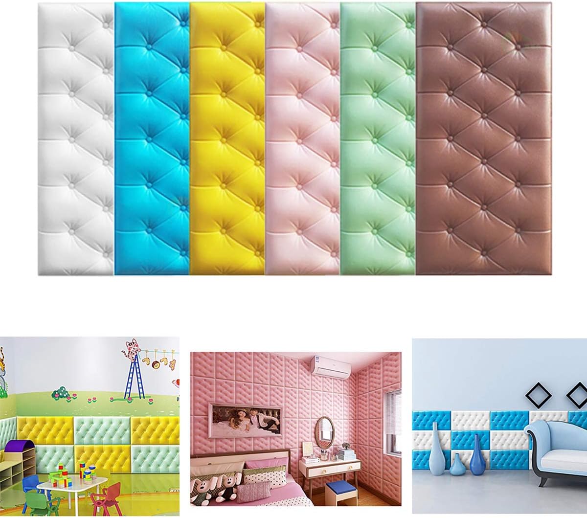Paneles de pared de espuma autoadhesivos 3D, 23.6 x 11.8 pulgadas, decoración de cuero revestido, anticolisión, cojín suave para cubrir paredes,