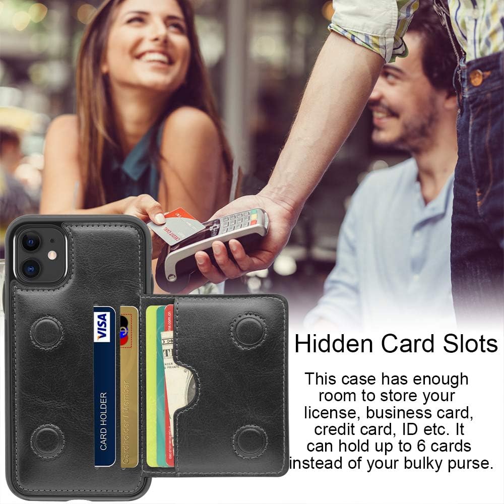 LakiBeibi Funda para iPhone 11 con tarjeteros, doble capa, ligera, delgada, de piel, tipo cartera, con tapa y cierre magnético, funda protectora