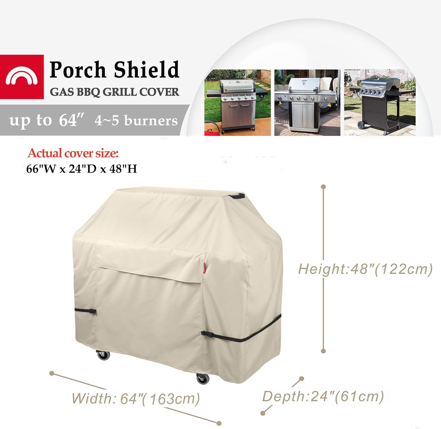 Porch Shield Cubierta para parrilla de gas prémium de 64 pulgadas de ancho x 24 pulgadas de profundidad x 48 pulgadas de alto, cubiertas