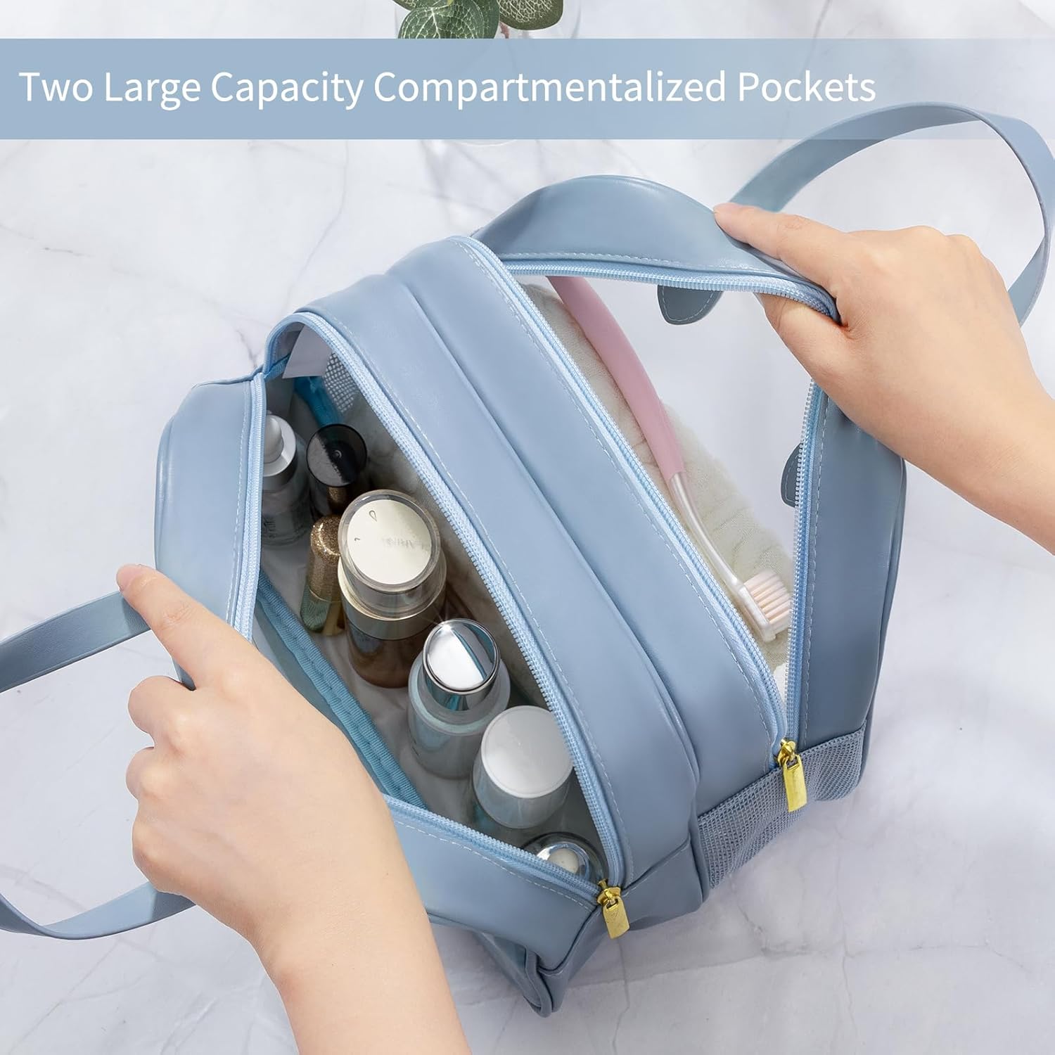 Joyask 2 bolsas de aseo de viaje para mujeres y hombres, bolsa de cosméticos translúcidos mate con asa práctica, bolsa organizadora de viaje para