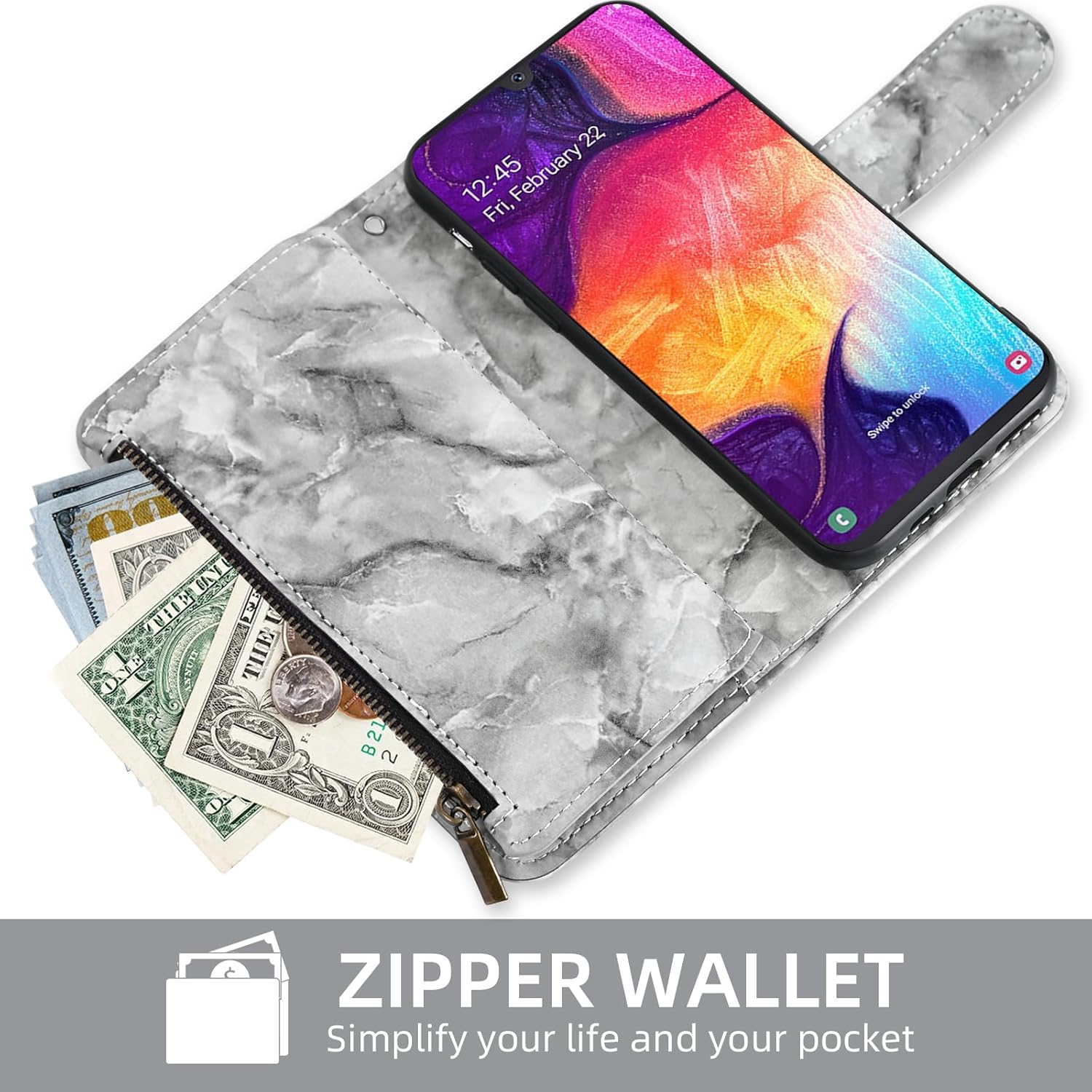 Asuwish Funda de teléfono para Samsung Galaxy A50 A50S A30S Wallet Cell Cover con protector de pantalla de vidrio templado y soporte de ranura para