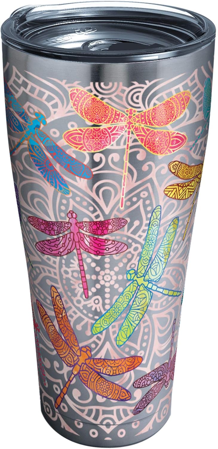 Dragonfly Mandala – Vaso de acero inoxidable de 30 onzas con tapa