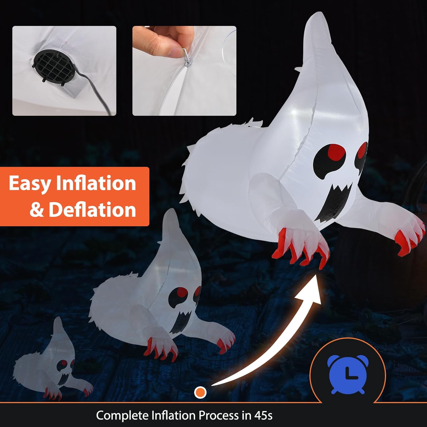 COSTWAY Fantasma inflable que estalló de la ventana, decoraciones inflables con luces LED integradas, 3 ventosas
