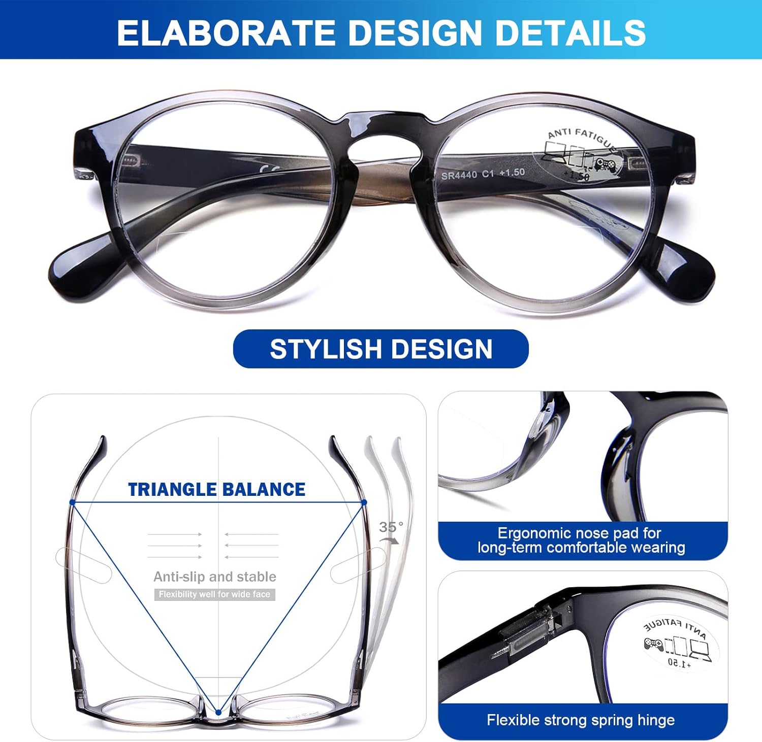 AQWANO Lentes de lectura bifocales para hombre, bloqueo de luz azul, para lectores bifocales, para mujer, diseño de moda, ligero, bisagra de