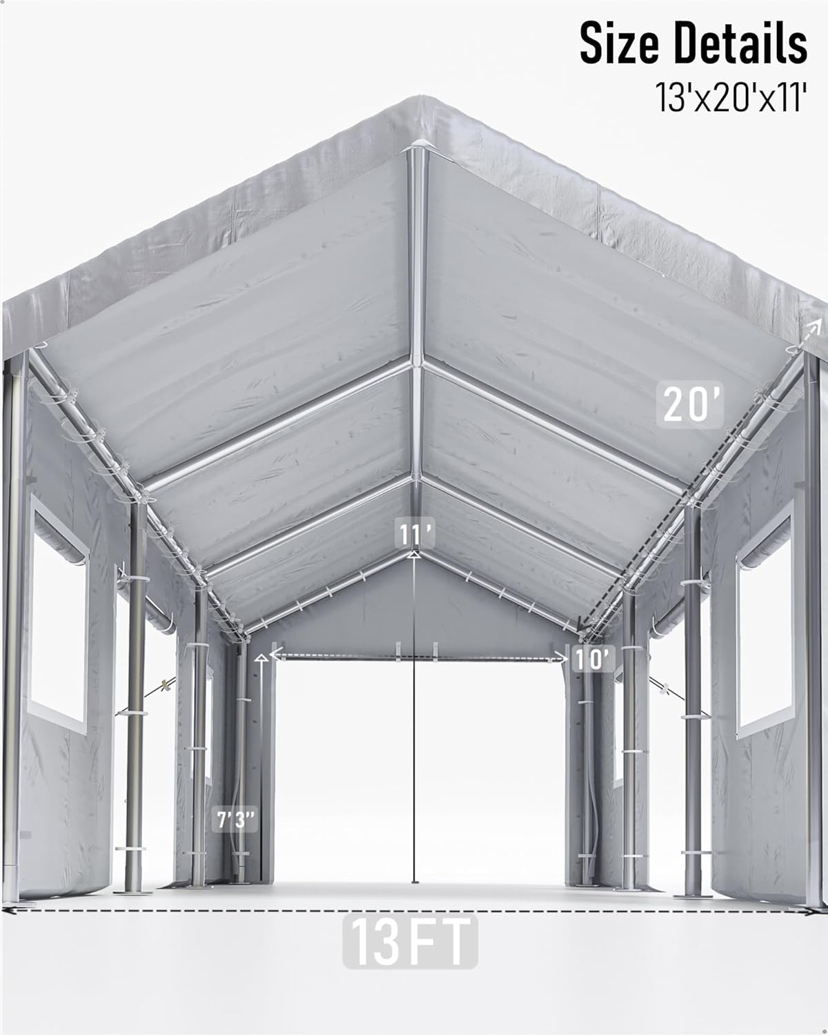 Carport – Garaje portátil de 13 x 20 pies, toldo resistente a prueba de agua de 200 GSM, con 4 puertas enrollables y 4 ventanas, para camioneta y