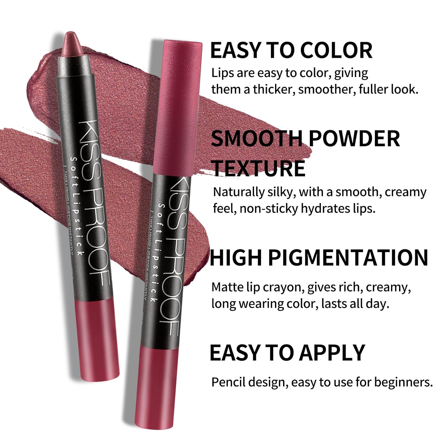 Boobeen Lápiz labial mate, lápiz labial, lápiz labial mate terciopelo cremoso, cobertura completa, alto pigmento, impermeable, no se decolora, tinte