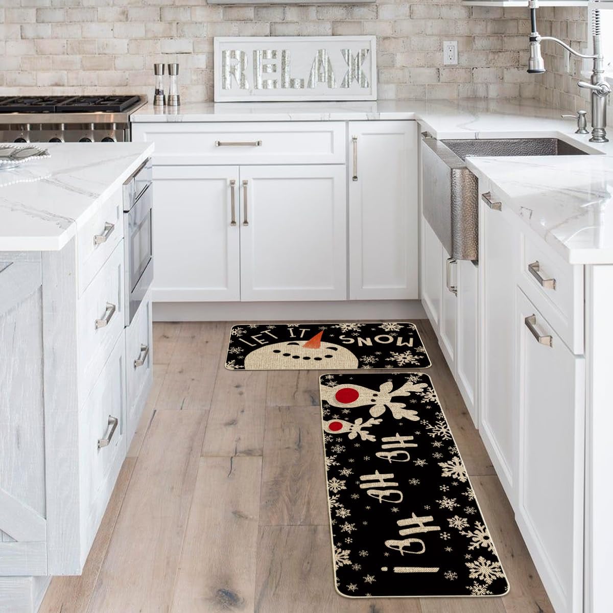 Artoid Mode Juego de 2 alfombrillas de cocina navideñas con diseño de muñeco de nieve, ciervo, con diseño de copos de nieve, decoración de invierno,