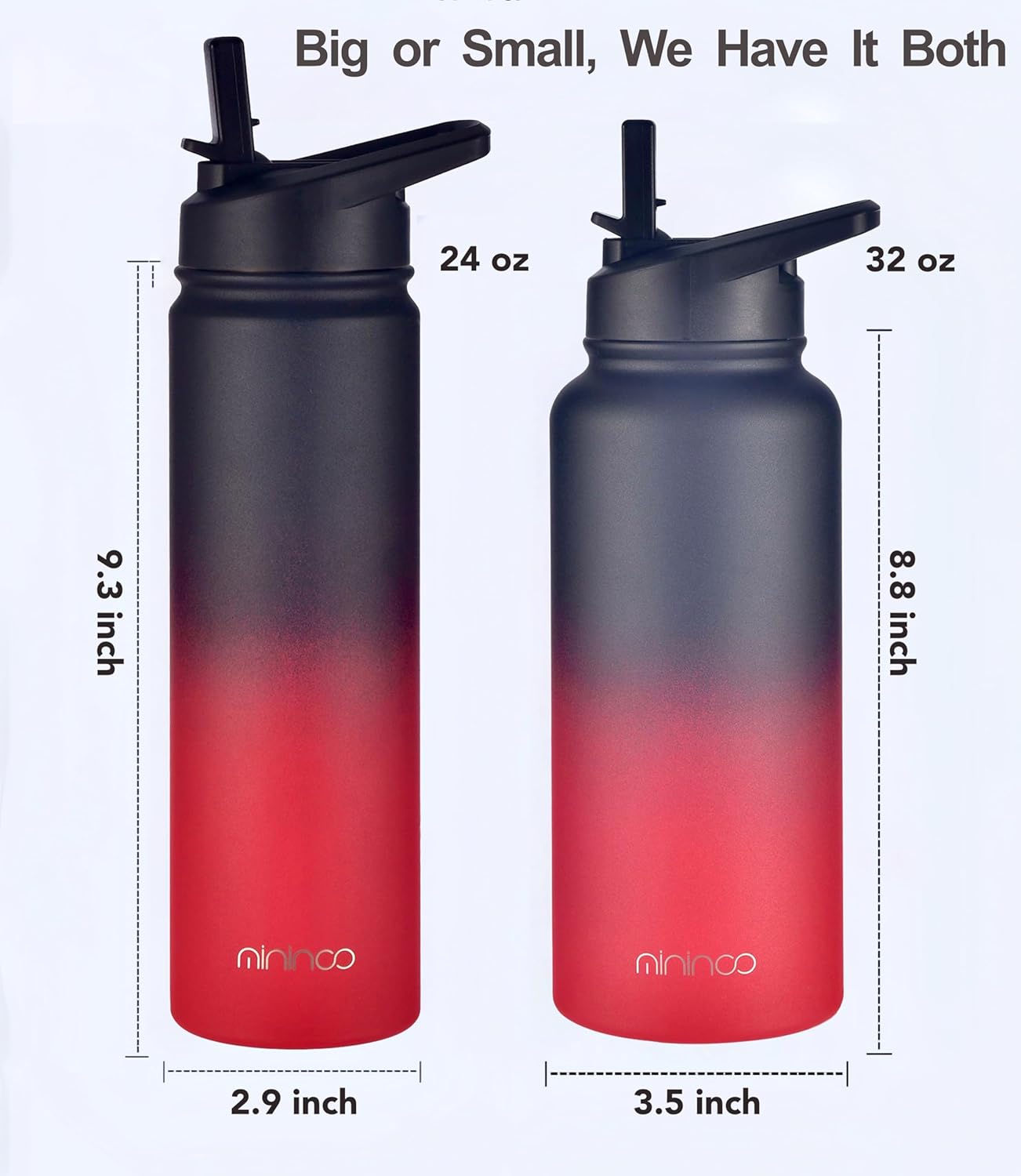 Botella de agua aislada de 32 onzas con popote, termo de acero inoxidable de doble pared al vacío con tapa para popote y tapa para beber, a prueba