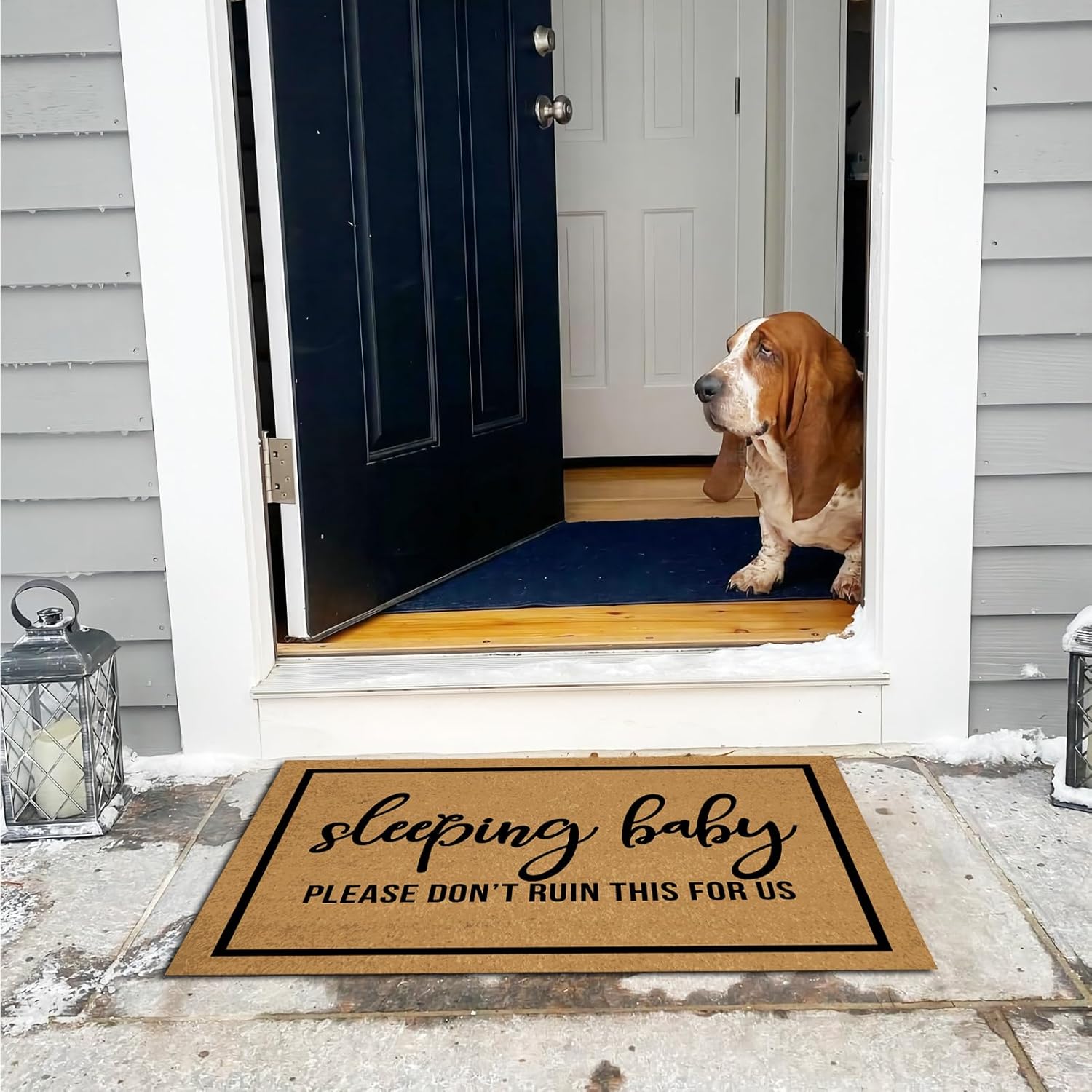 Ayatow Felpudo grande de verano para puerta delantera, para entrada al aire libre, con texto en inglés Baby Sleeping Please Don’t Ruin This for Us
