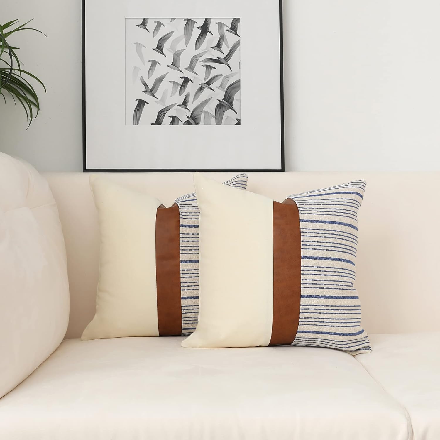 Fundas de almohada de 20 x 20 pulgadas, fundas de almohada cuadradas de piel sintética de algodón tostado, fundas de almohada decorativas para el
