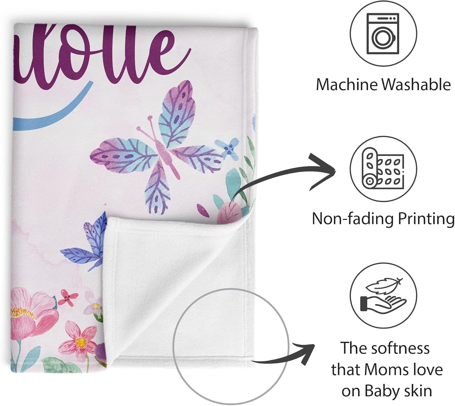 Mantas de bebé personalizadas  Regalos personalizados para bebé con nombre para niñas  Suave, ligera y para regalar (mariposa 155)