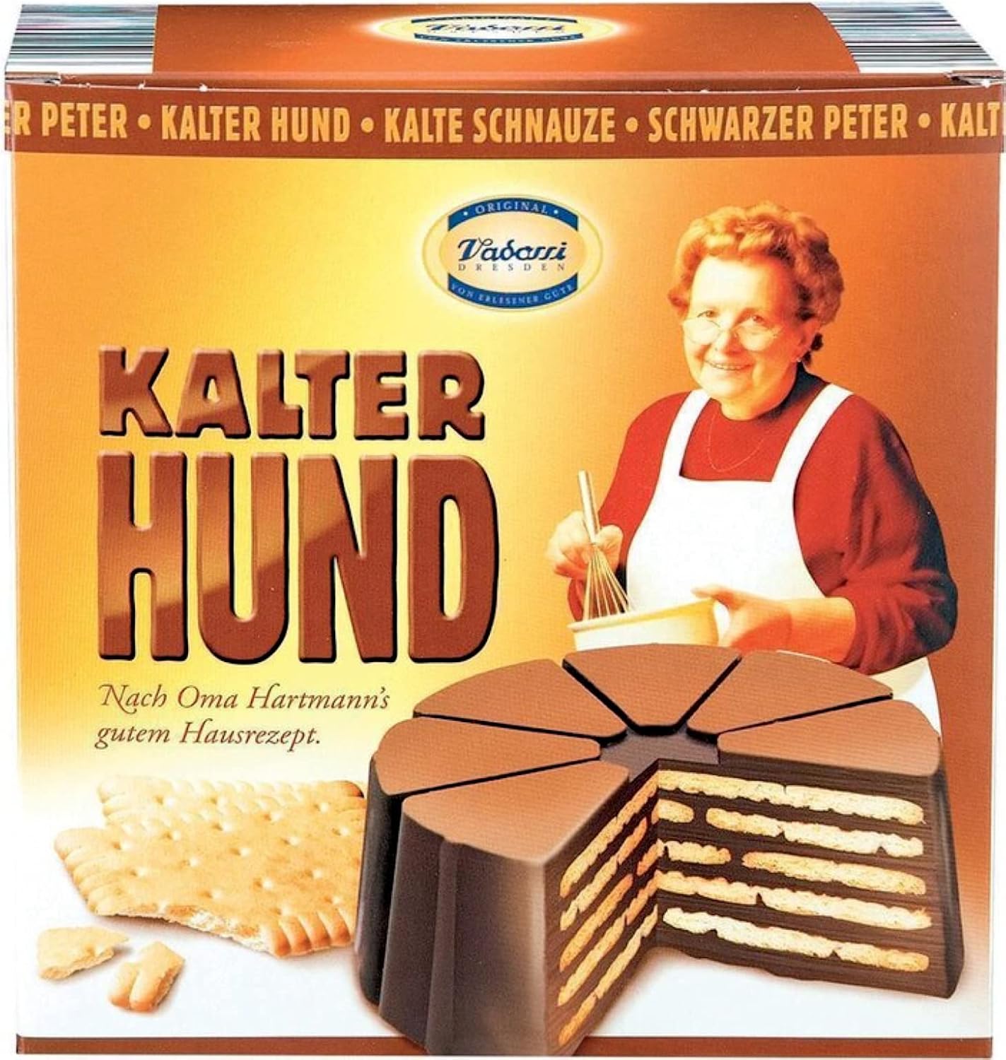 Oma Hartmanns Kalter Hund – Pastel de galletas para perros fríos 17.64 oz – Galletas en crema de cacao – Postre hecho de varias capas de galletas de