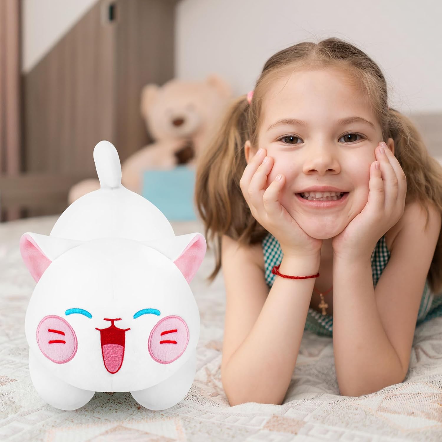 Almohada de felpa de gato, juguete de peluche de gato blanco, almohada suave de felpa kawaii para abrazar, lindo peluche de gato para niños y