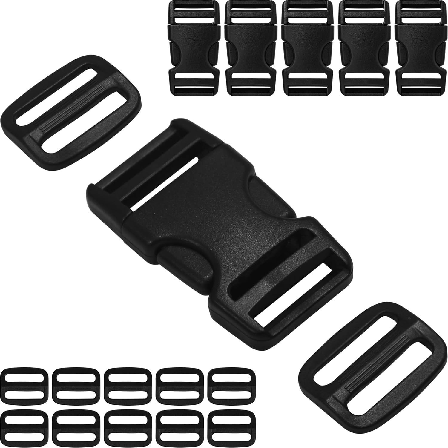 HISUNTEC Hebillas para correas de 1 pulgada 6 juegos de hebilla de liberación lateral + 12 piezas Tri-Glide Sliders Fit 1 pulgada (0.984 in) de