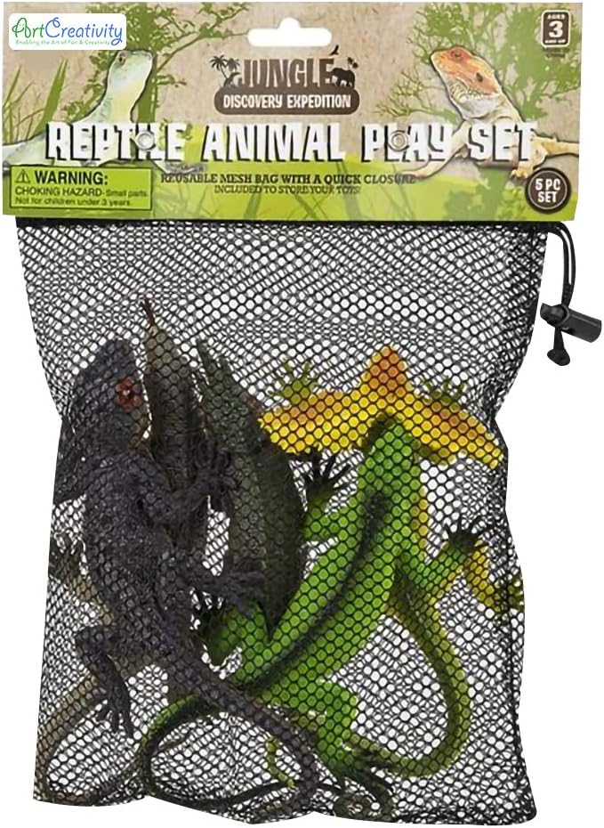 ArtCreativity Surtido de figuras de reptiles en bolsa de malla, paquete de 5 figuras de reptiles en varios diseños, juguetes de agua de baño para