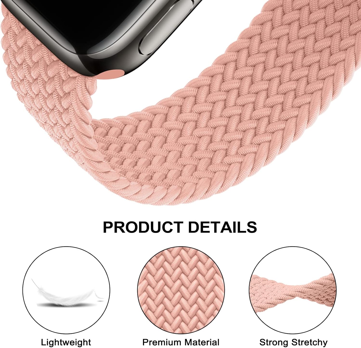 Paquete de 4 correas trenzadas Solo Loop compatibles con Apple Watch de 1.614, 1.575, 1.496 pulgadas, para mujeres y hombres, correas elásticas