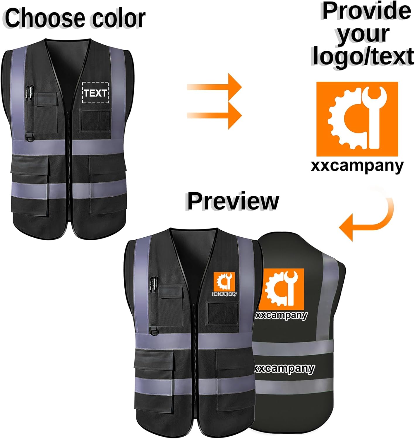 Chalecos de seguridad personalizados, chaleco reflectante con bolsillos, logotipo personalizado, alta visibilidad, ropa de trabajo protectora para