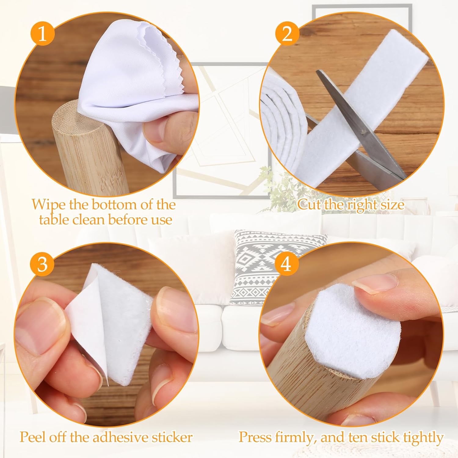 4 rollos de tiras de fieltro de 120 pulgadas con cinta adhesiva de fieltro para muebles, rollos de tiras de fieltro autoadhesivas, poliéster