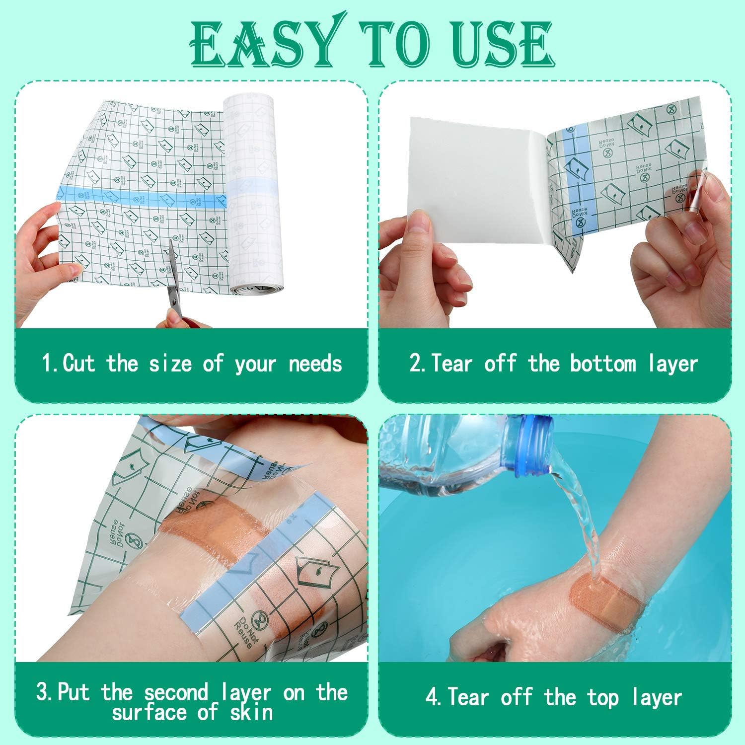 Vendaje adhesivo transparente impermeable, vendajes adhesivos transparentes, cinta elástica para tatuajes y natación (8 pulgadas x 5.47 yardas)