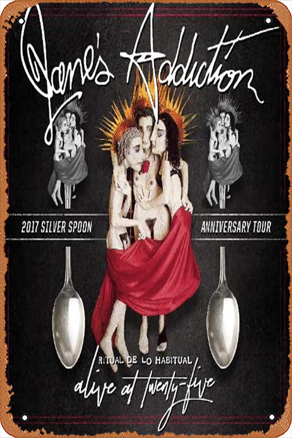 Zuhhgii Letreros de lata de música vintage de Janes Addiction Ritual De Lo Habitual Alive at Twenty Five (2017), placa retro divertida para el