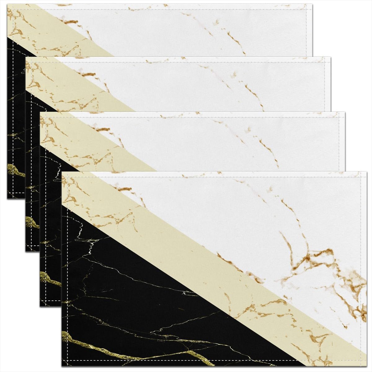 Juego de 4 manteles individuales de mármol amarillo negro y blanco geométrico, triangular, manteles individuales modernos con diseño de mármol para