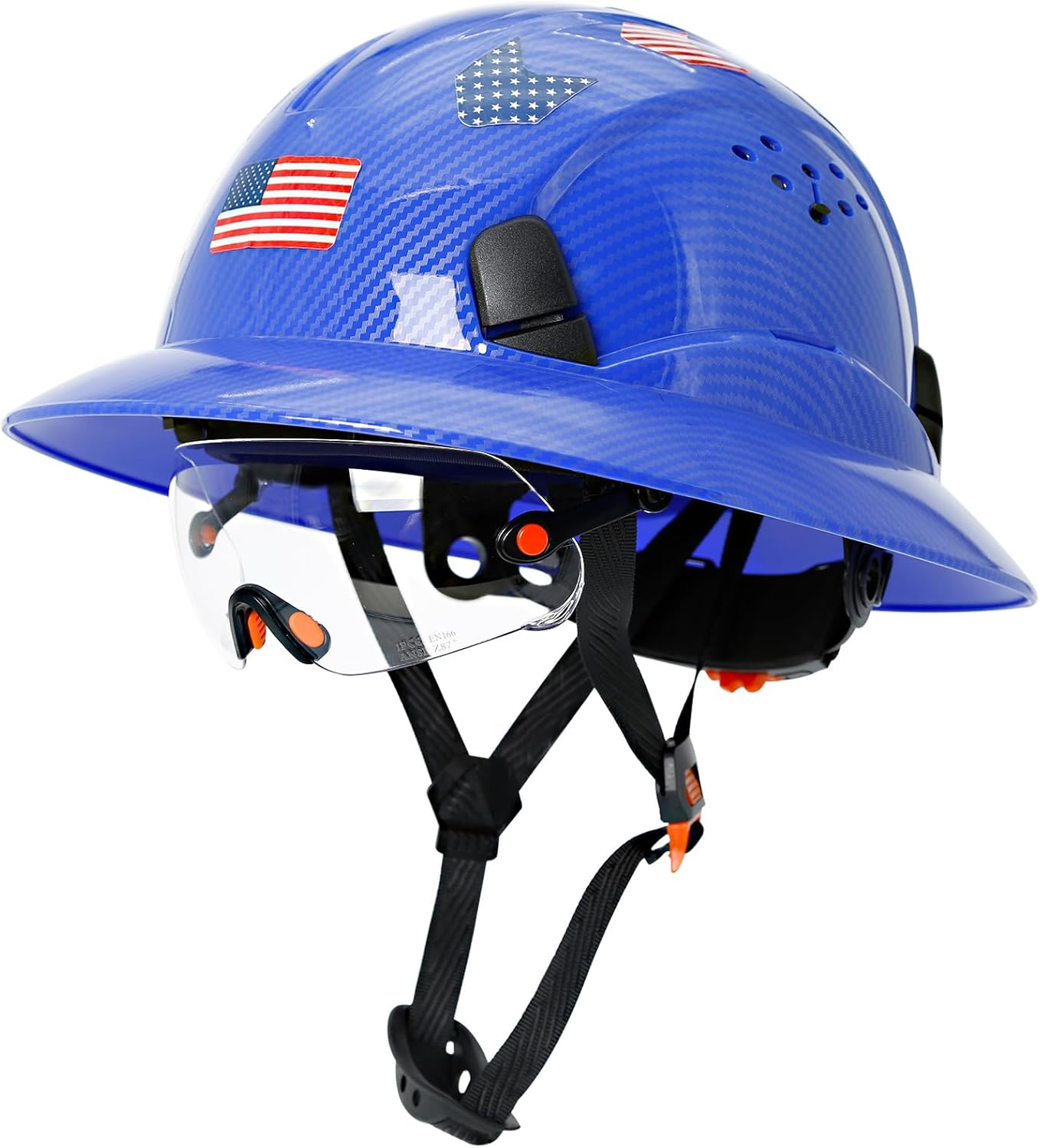 Aolamegs Safe Casco duro de ala completa con patrón de fibra de carbono con visera, casco de seguridad de construcción aprobado por la OSHA para