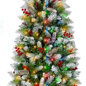 TURNMEON Árbol de Navidad preiluminado de 6.5 pies, 250 luces LED cálidas y coloridas TURNMEON Árbol de Navidad preiluminado de 6.5 pies, 250 luces LED cálidas y coloridas